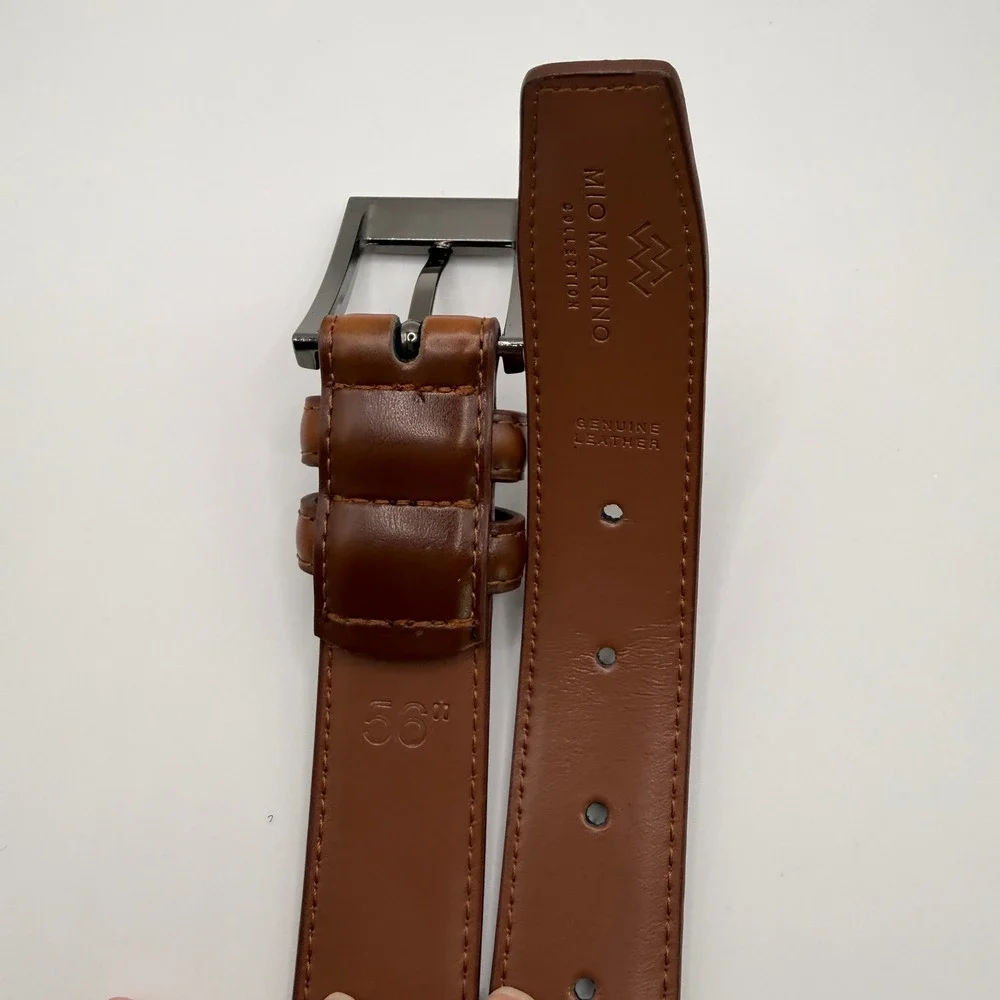 Mio Marino Belt Mens 56 Brown Genuine Leather Dress Buckle Formal Classic Dressy